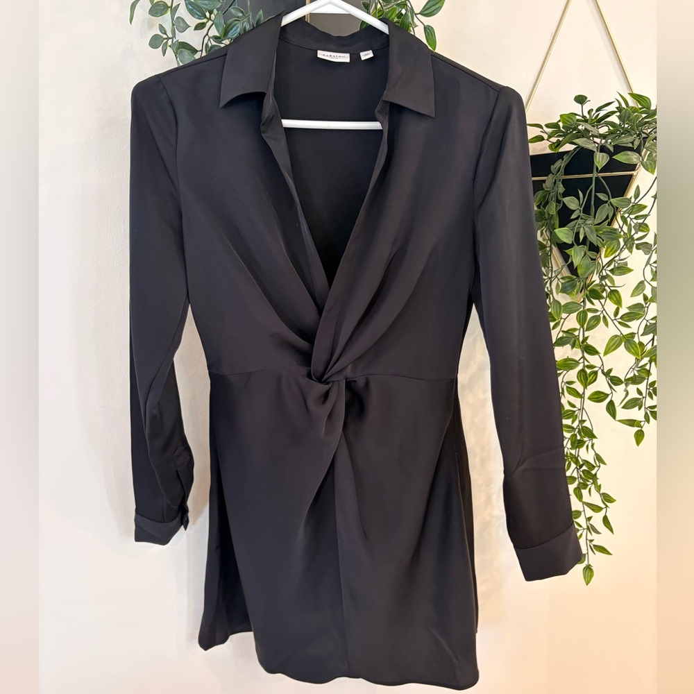 Aritzia Babaton Bennett Twist Front Mini Dress Black Long Sleeve Dress